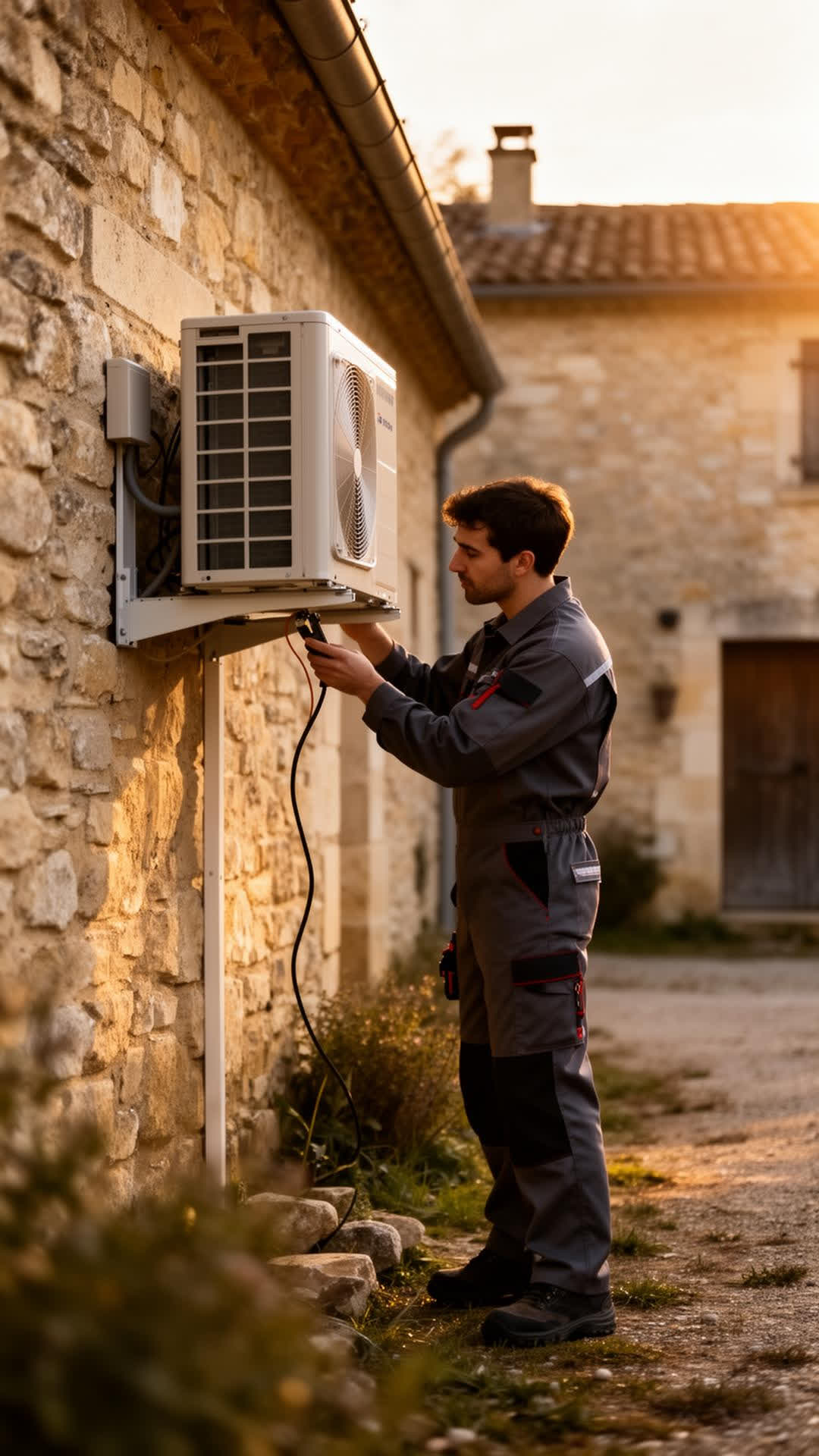 Technicien EnergiePlus installant une climatisation